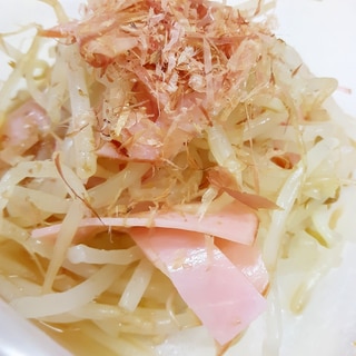 食物繊維！電子レンジもやしのハム鰹節めんつゆ和え♪